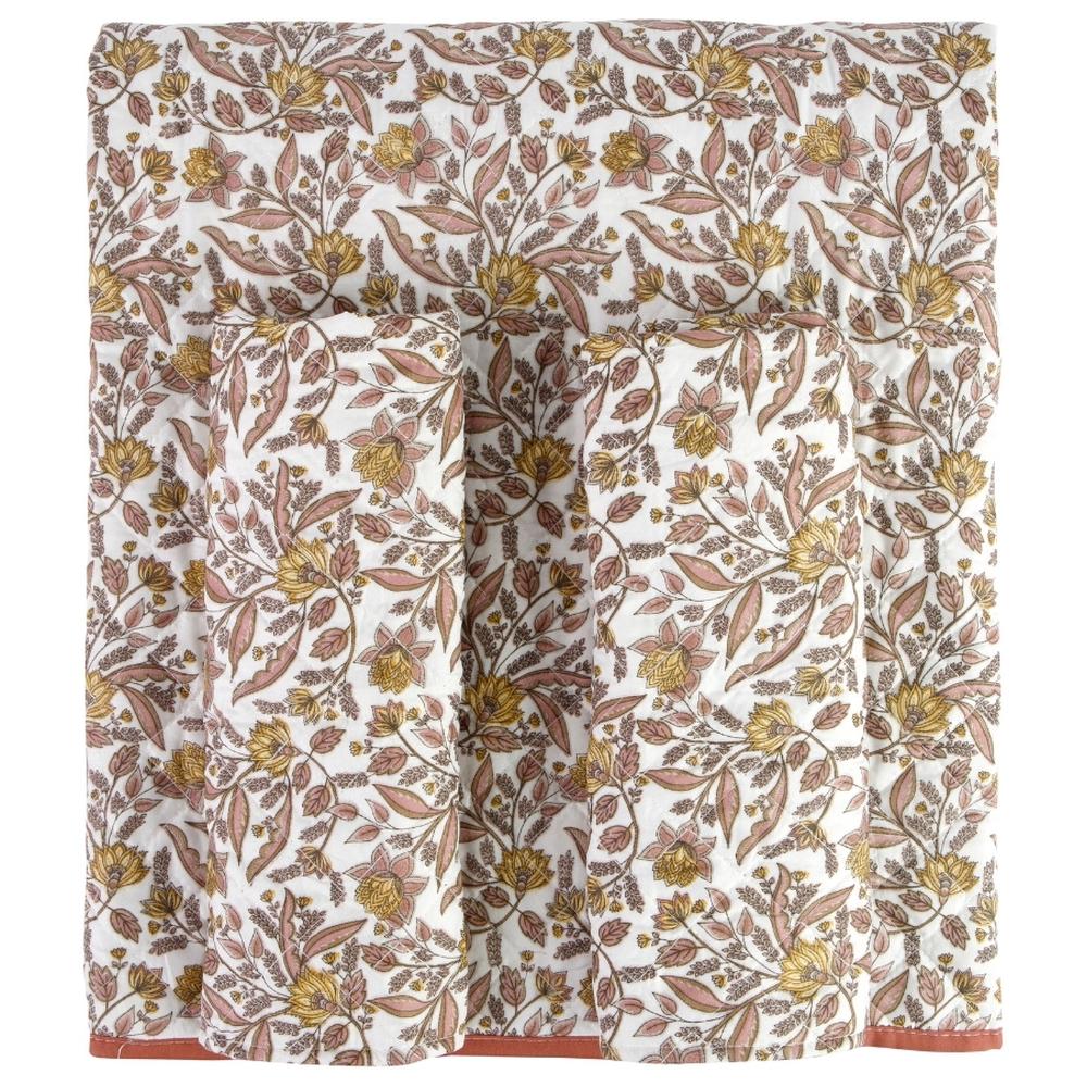 [700511] Couvre-lit Décoratif Fleurs vieux Rose avec 1 Taie d'Oreiller Kasa 160x220cm