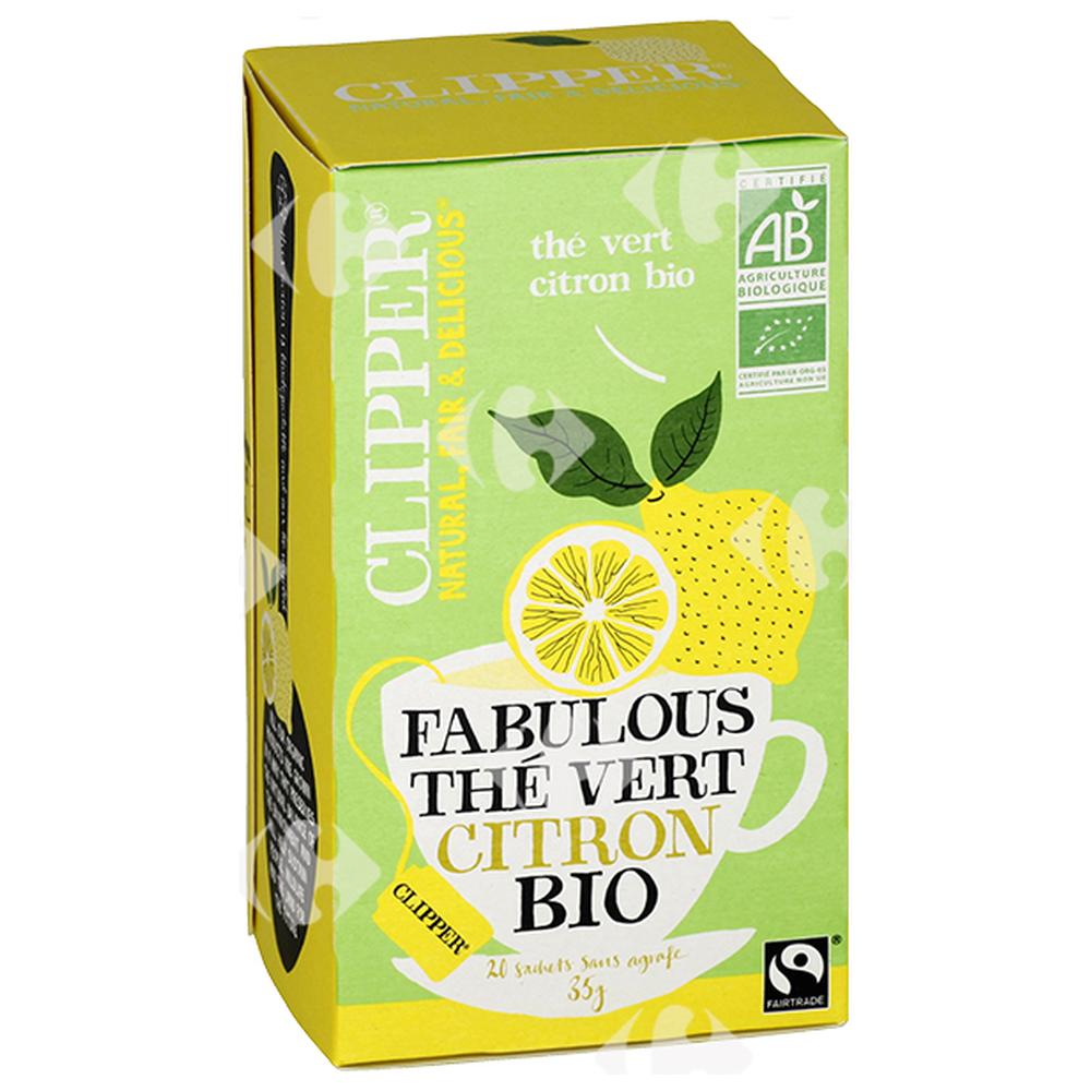 [412849] Infusions en Sachets Thé Vert Bio Au Citron Clipper 20 sachets
