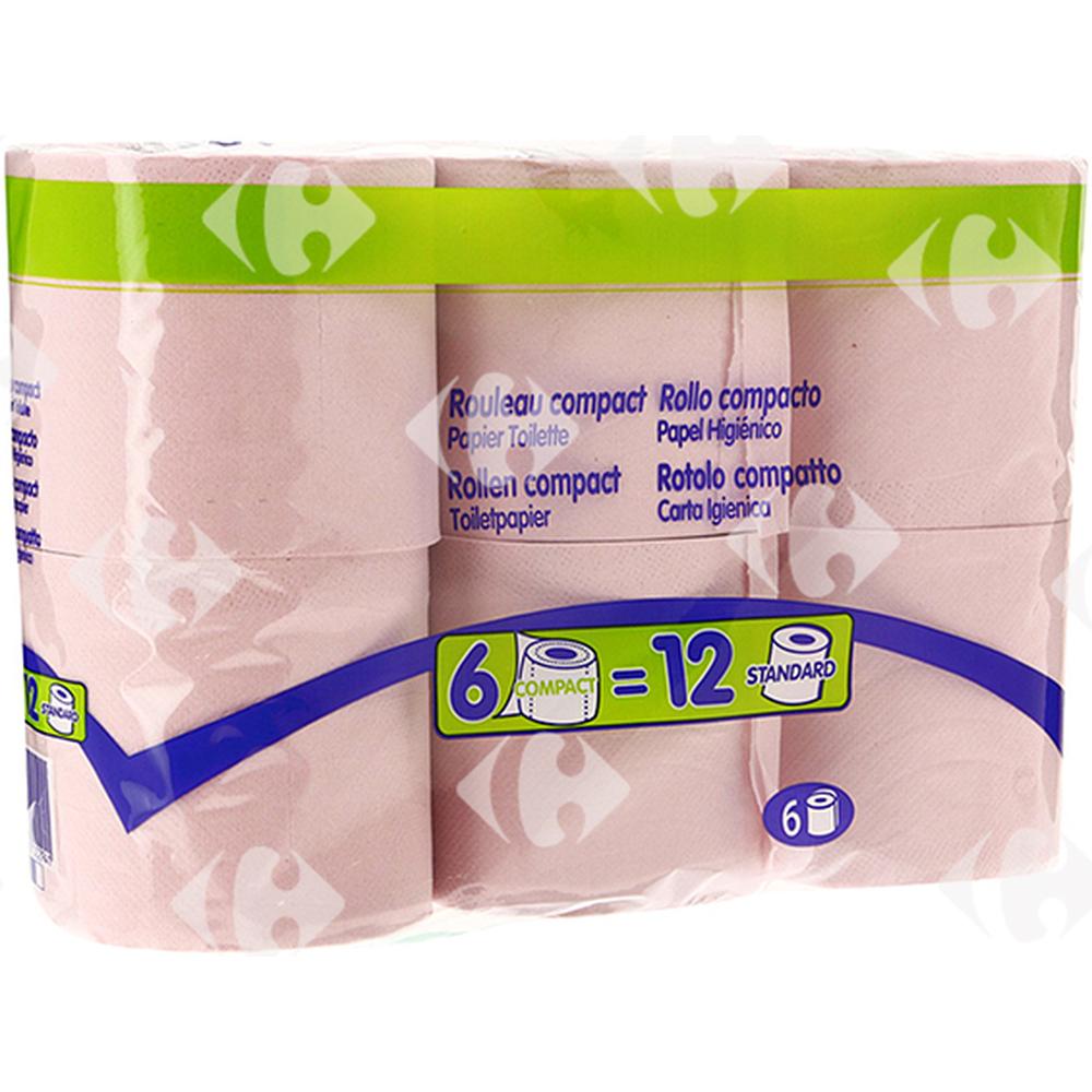 Papier Hygiénique 2 plis Compact Carrefour 6 unités