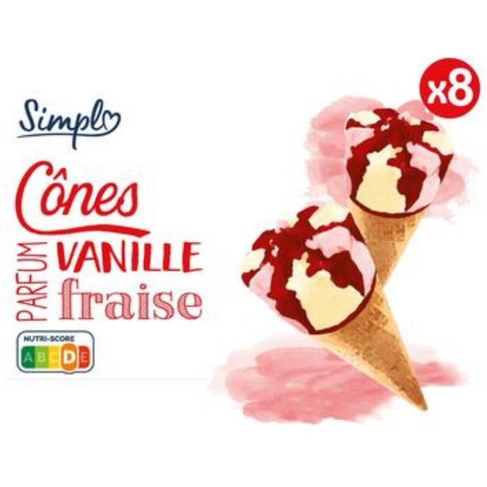 [714717] Cornets Glace Vanille Fraise Simpl 8 unités 512g