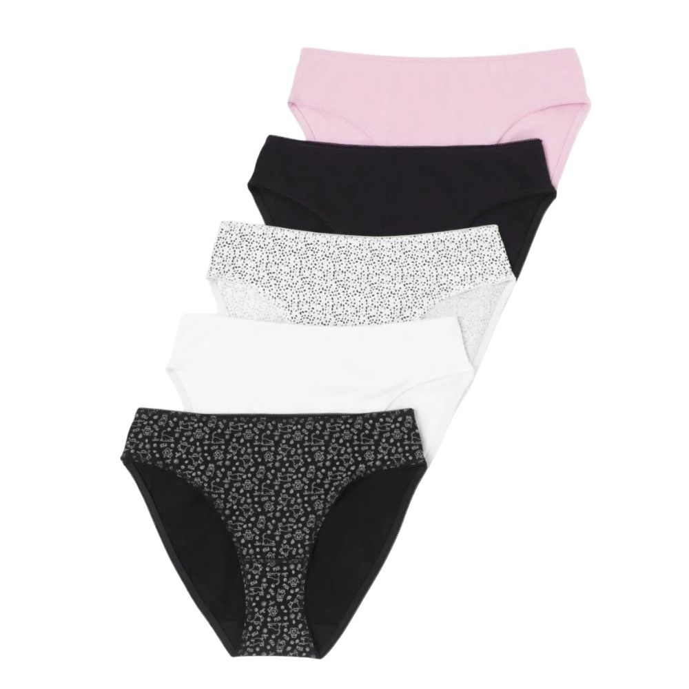 [691609] Lot 5 Slips Femme Fantaisie Noir/Gris