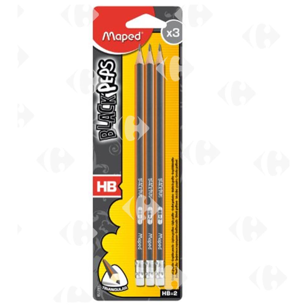 [74622] Crayons Graphite HB Bouts Gommes 3 pièces