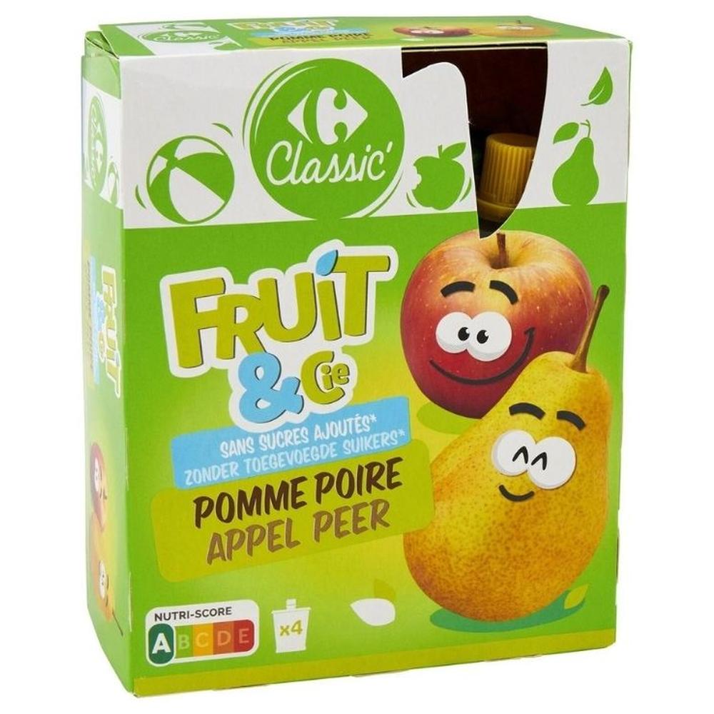 [704829] Compote Pomme Poire sans Sucres Ajoutés Carrefour Classic 4x90g