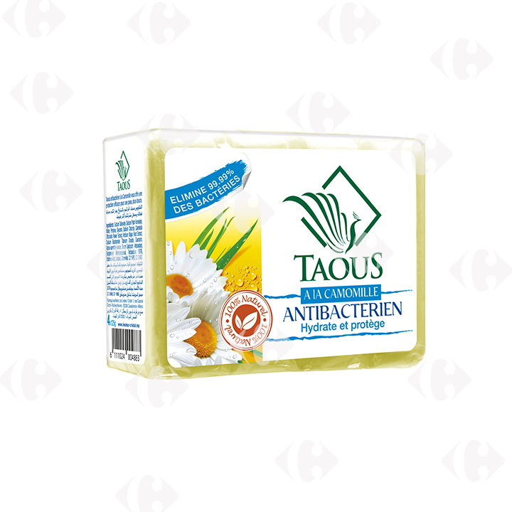 [414453] Savon Dur Antibactérien Camomille Taous 4x125g.