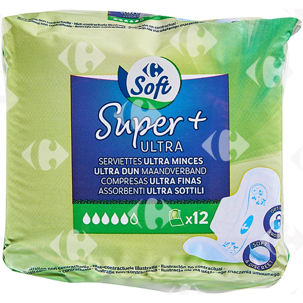 [185210] Serviettes Hygiéniques Ultra Super Carrefour 12 unités.