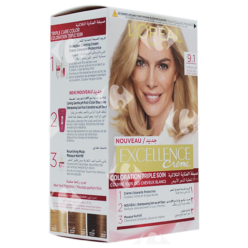 Coloration Crème Blond Clair Cendré 9,1 Excellence.
