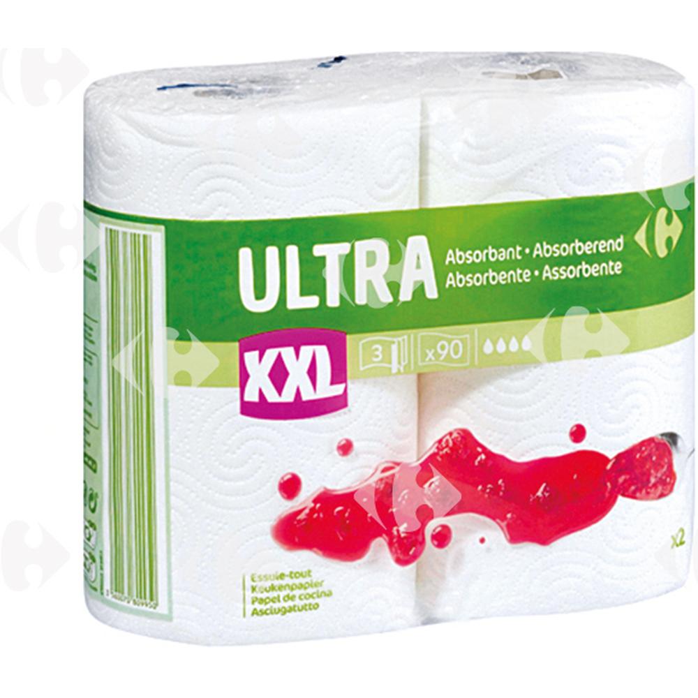 [530609] Essuie Tout XXL Ultra Absorbant 3 Plis Carrefour 2 rouleaux