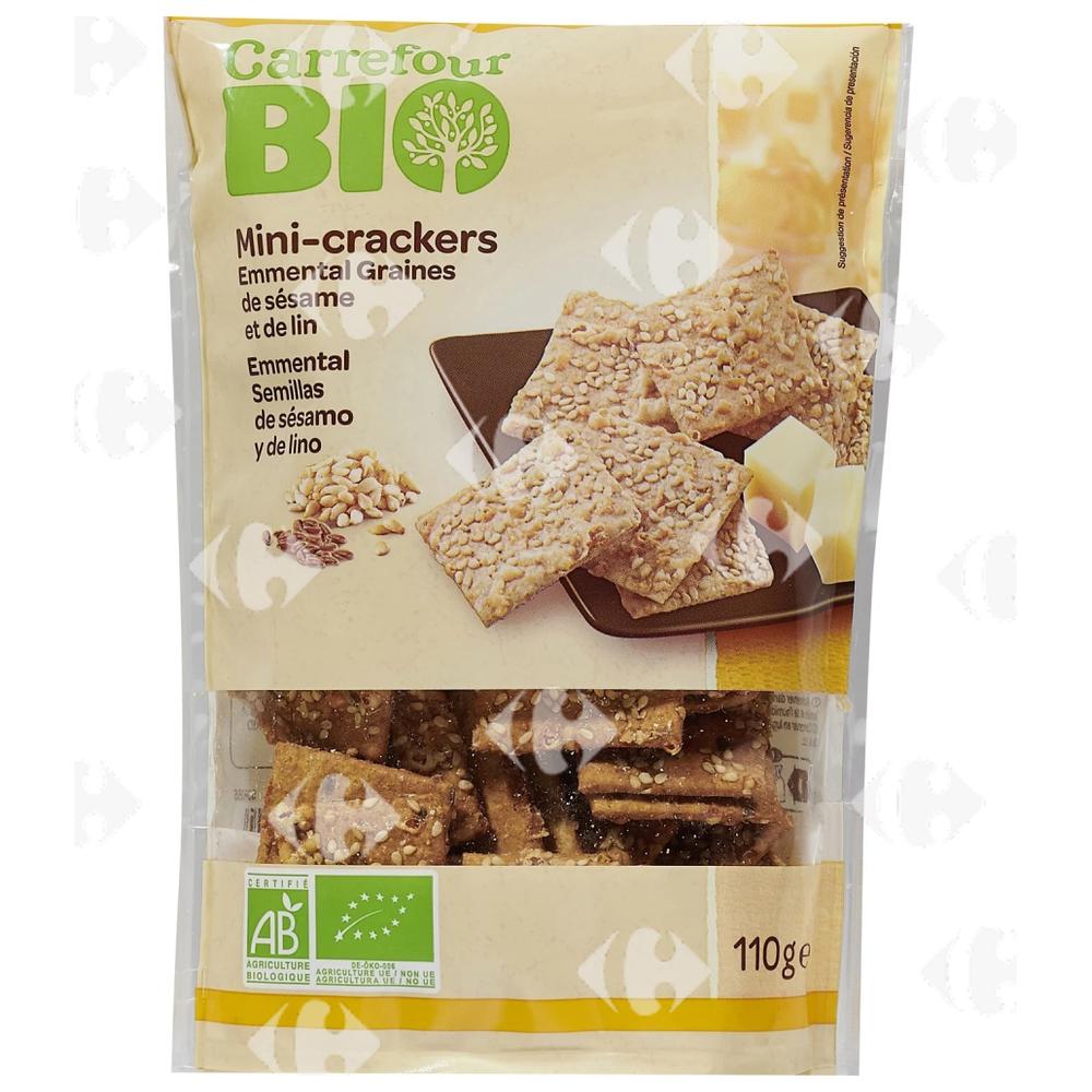 [666792] Mini-crackers Bio Emmental Graines de Sésame et de Lin Carrefour Bio 110g