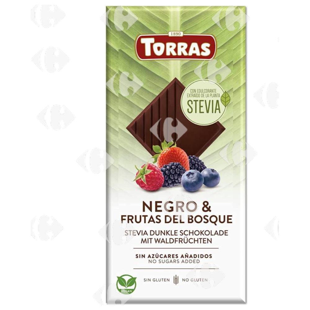 Tablette de Chocolat Noir aux Fruits Rouges Sans Sucre Torras 125g.