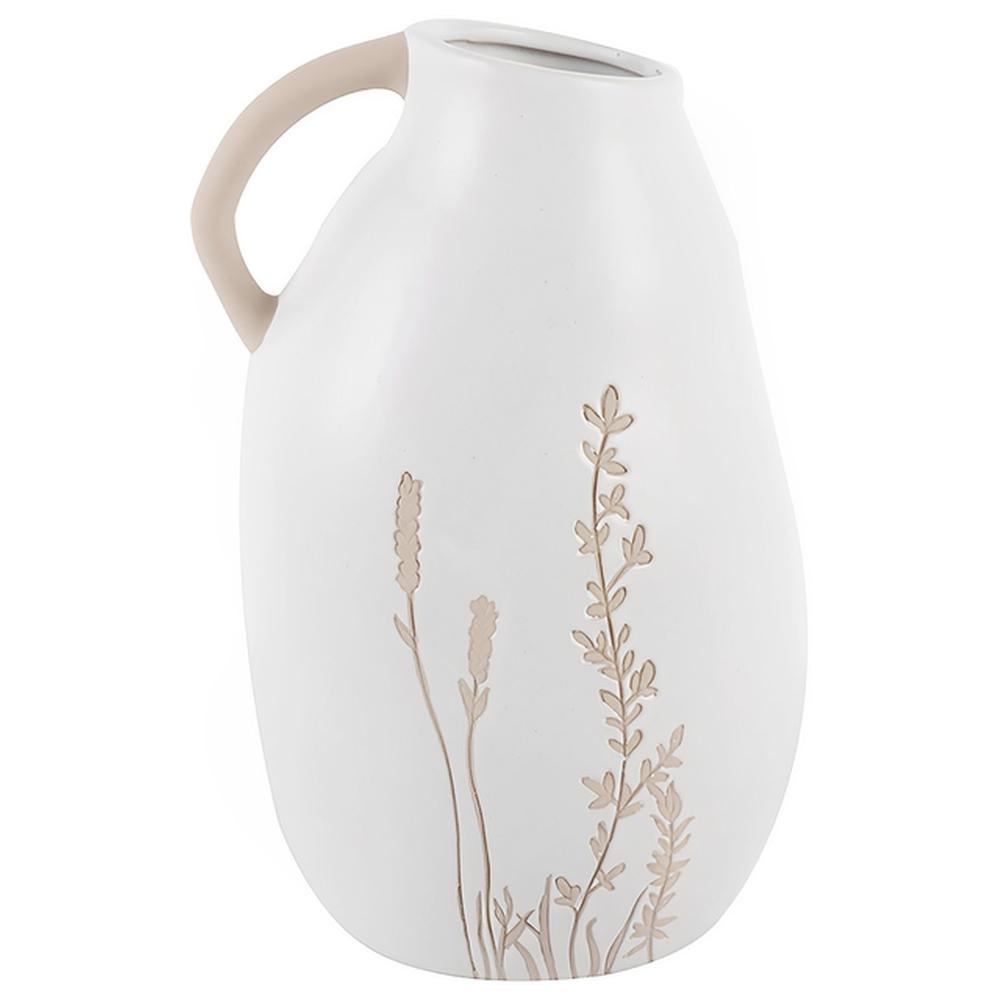 Vase Porcelaine avec Manche Fleurs Beige Kasa 25cm