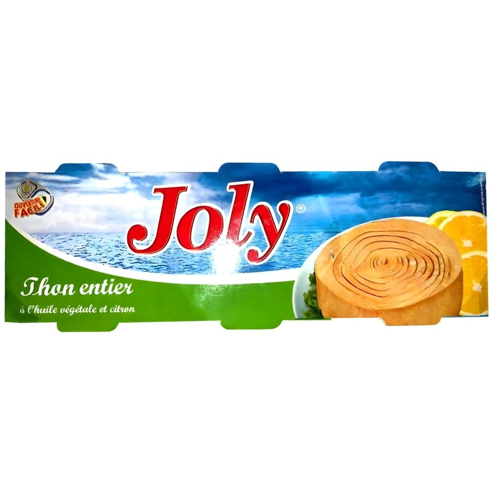 Pack de Trois Conserves de Thon à l'Huile Végétale et au Citron Joly 85g.