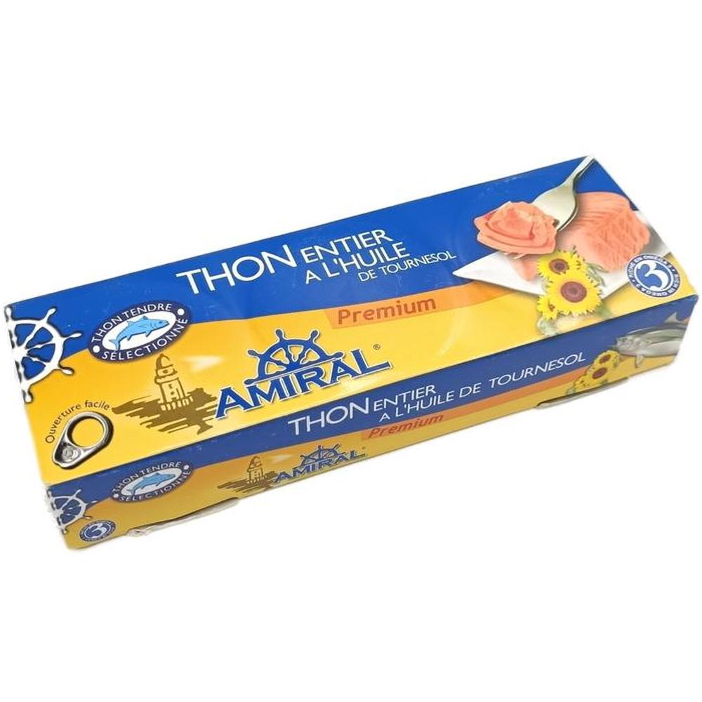 Thon Entier à l'Huile de Tournesol Amiral 3x85g.