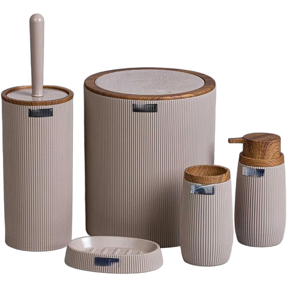 Set de Salle de Bain Rond Rayé Rose Marrons Okayanus 5 pièces.