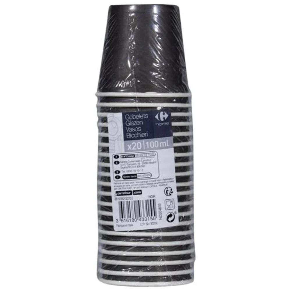 Pack Gobelets Carton Noir Carrefour 10cl 20 unités