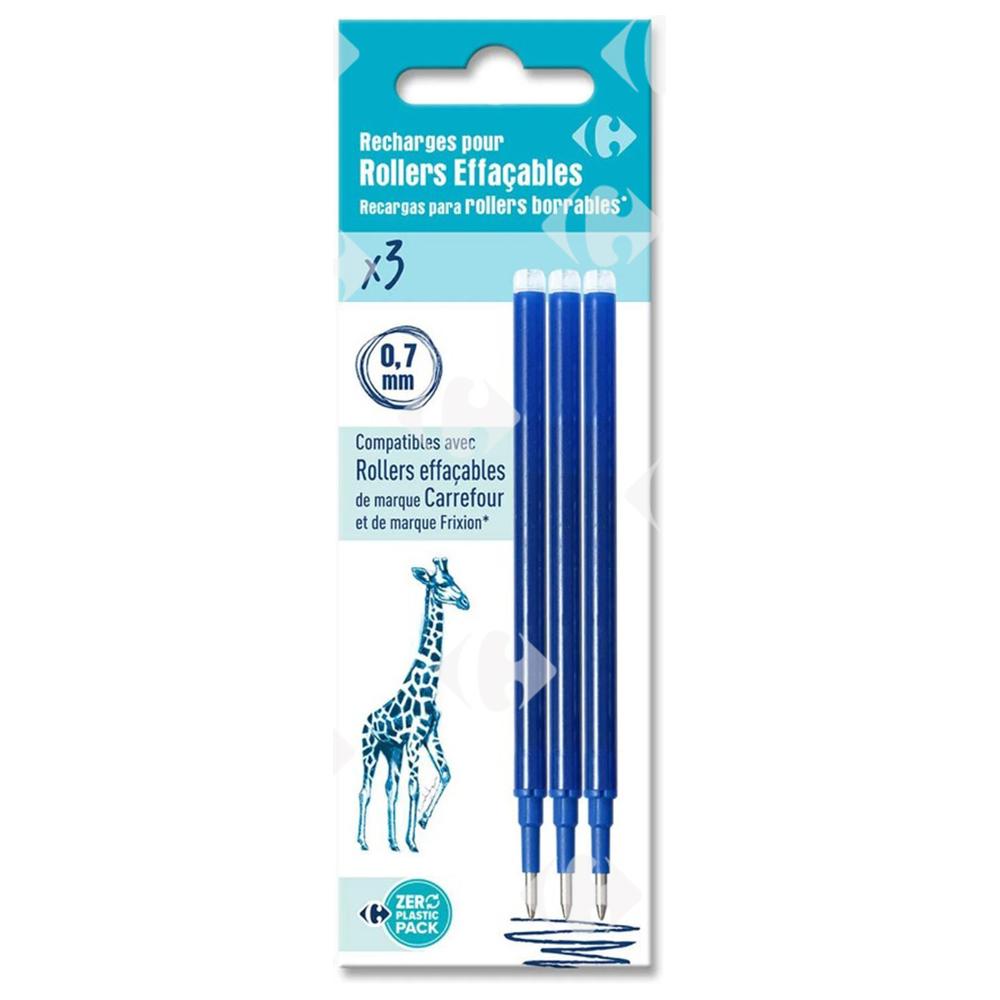 [529492] Recharge Bleu pour Roller Effaçable Pointe Moyenne Carrefour 3 unités