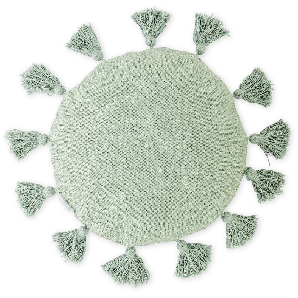 [731321] Coussin Rond à Franges Vert Kasa 40cm