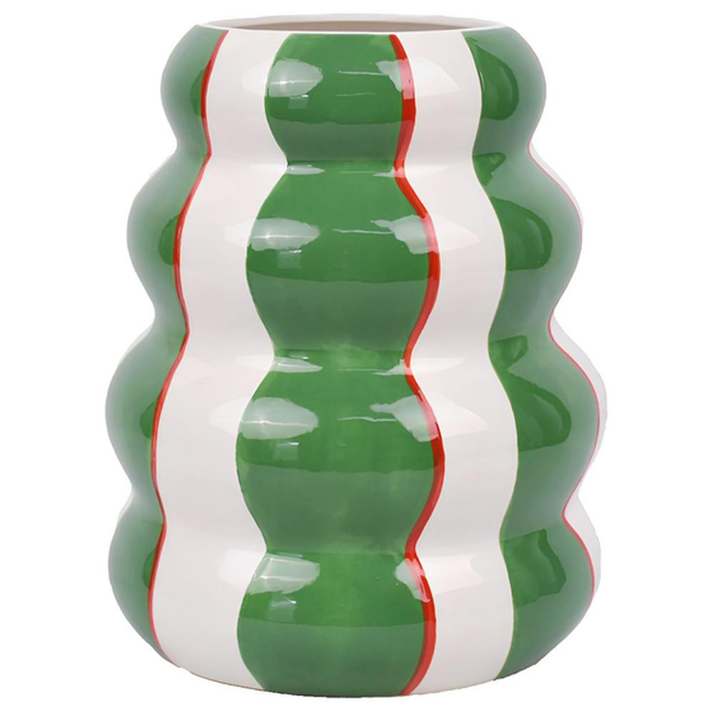 Vase Porcelaine Rayures Vertes Blanches Graph Kasa 23cm