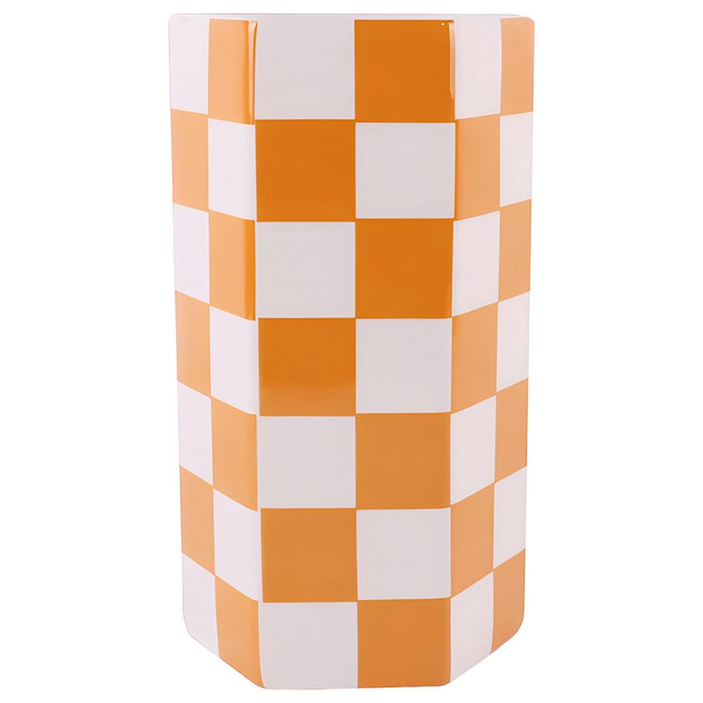 [711414] Vase Porcelaine à Carreaux Jaune Blanc Graph Kasa 21cm