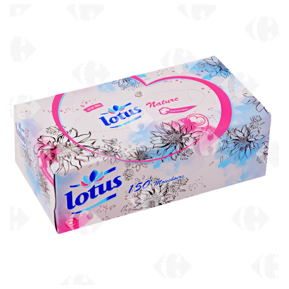 [565568] Mouchoir Distributeur Lotus Confort 2 Plis Nature 150 pièces.
