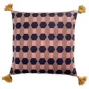 Coussin Carré Hexagones Bleu Pompons Kasa 45x45 cm