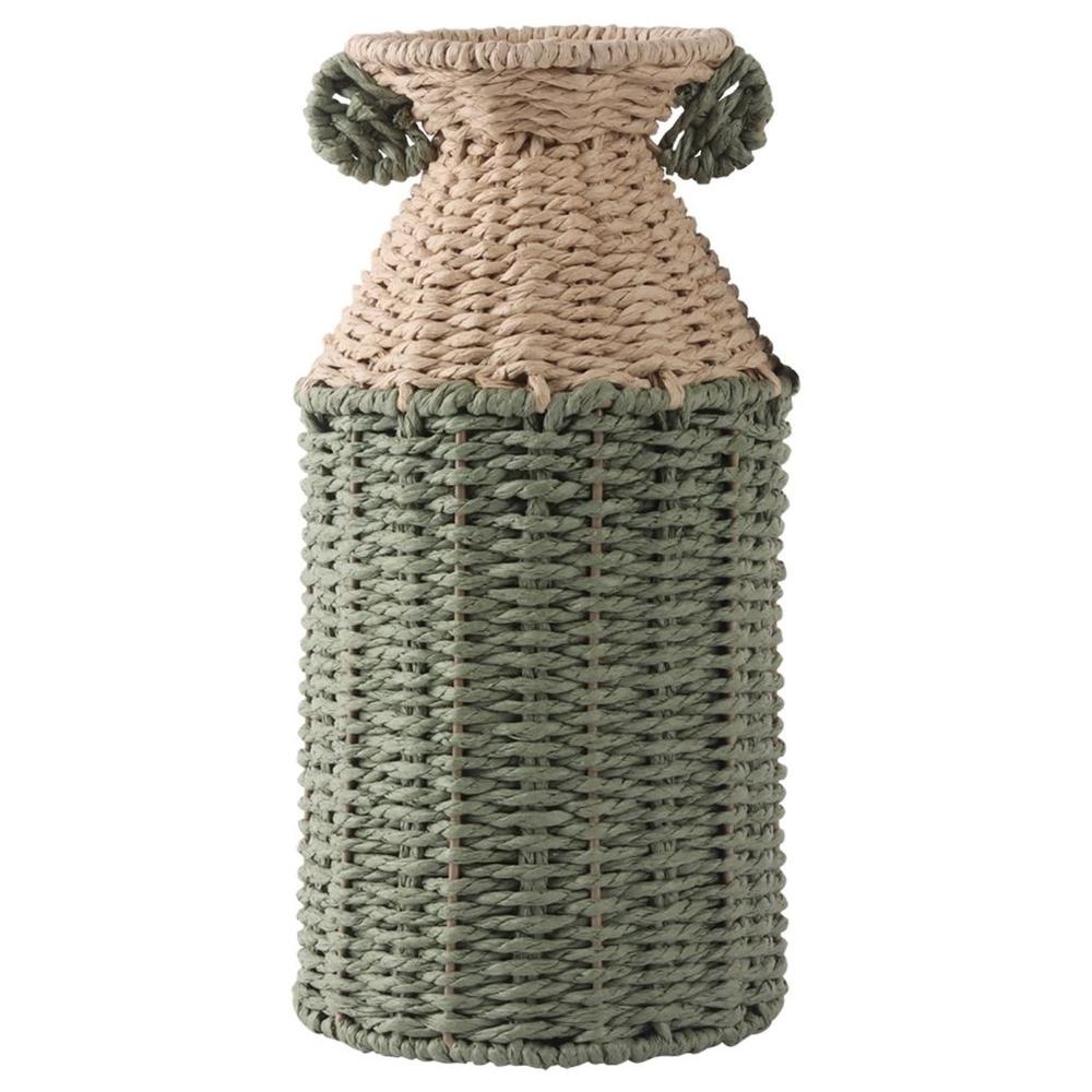 Vase Décoratif en Paille Ecru Vert Kasa 32cm