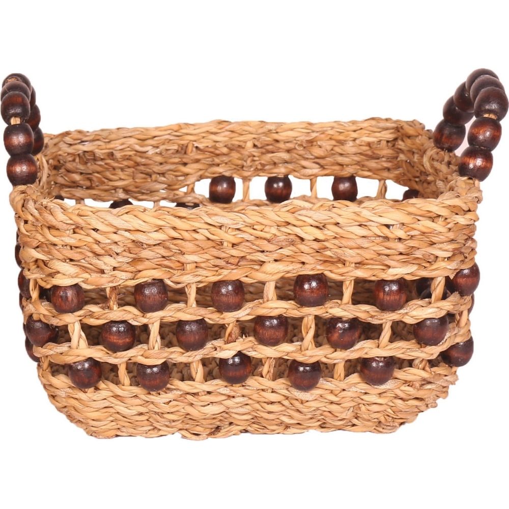Panier Rectangulaire Beige Herbe Marine Perles Kasa 14x24cm