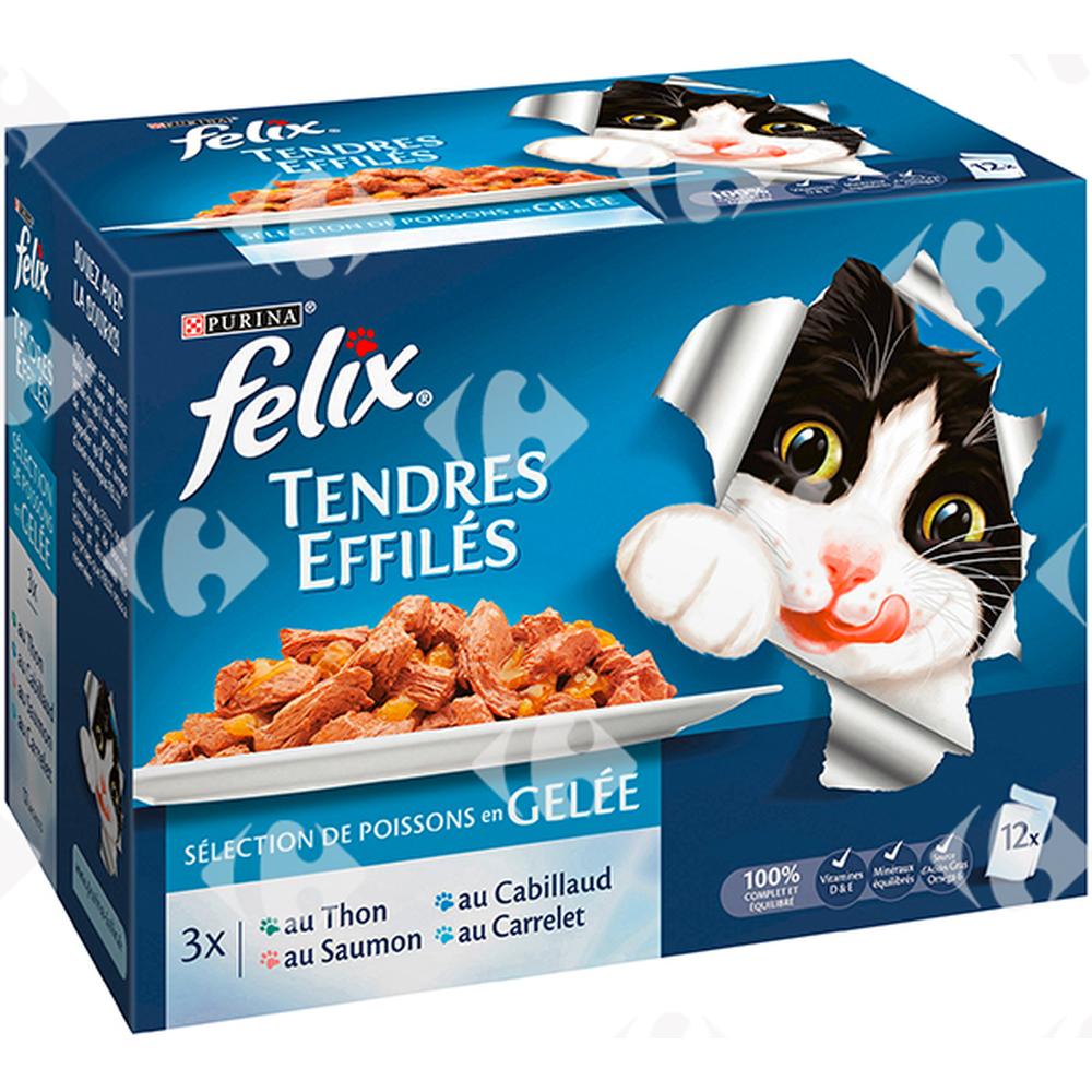 Pâtée Émincé en Gelée Poissons pour Chats Felix 12x100g