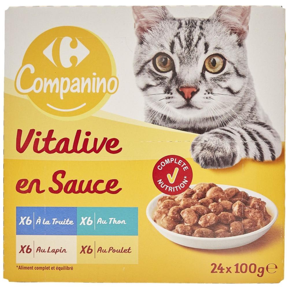 [721499] Pâtée pour Chat Sauce Poissons et Viandes Carrefour Companino 24x100g