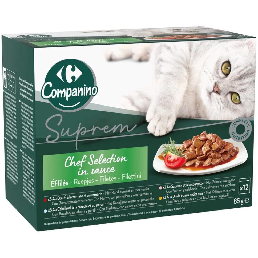 Pâtée pour Chat Viande, Poisson et Légumes Carrefour Companino 12x85g