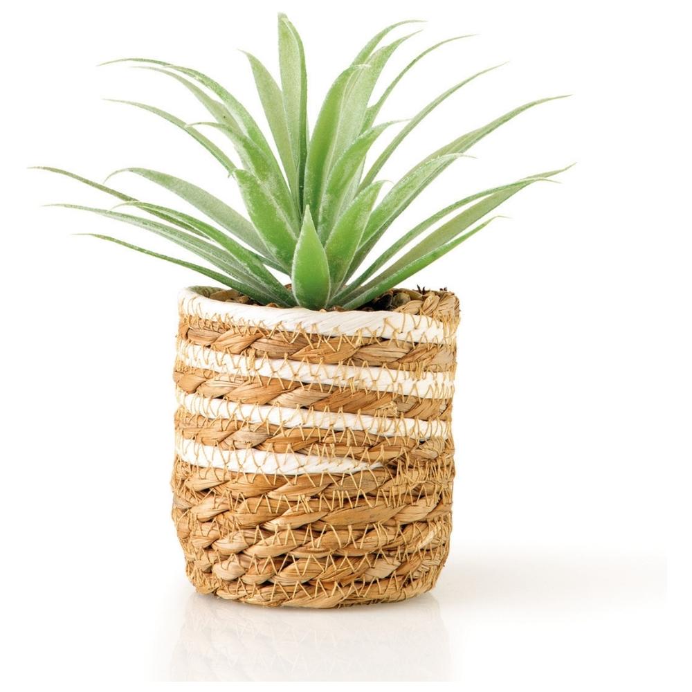 Plante Artificielle avec Pot Tisse Rayures Blanches Kasa 21 cm
