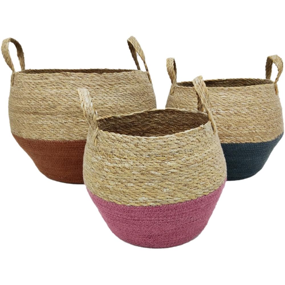 [721896] Set de 3 Paniers Ronds à Bande Jute Kasa