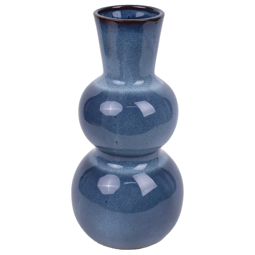[711511] Vase Porcelaine Bleu 2 Boules Boho Kasa 27,4cm