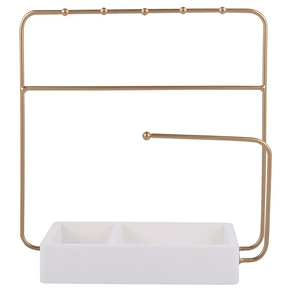 [716408] Porte-Bijoux Acier Doré avec Base Beige Kasa 25x10cm