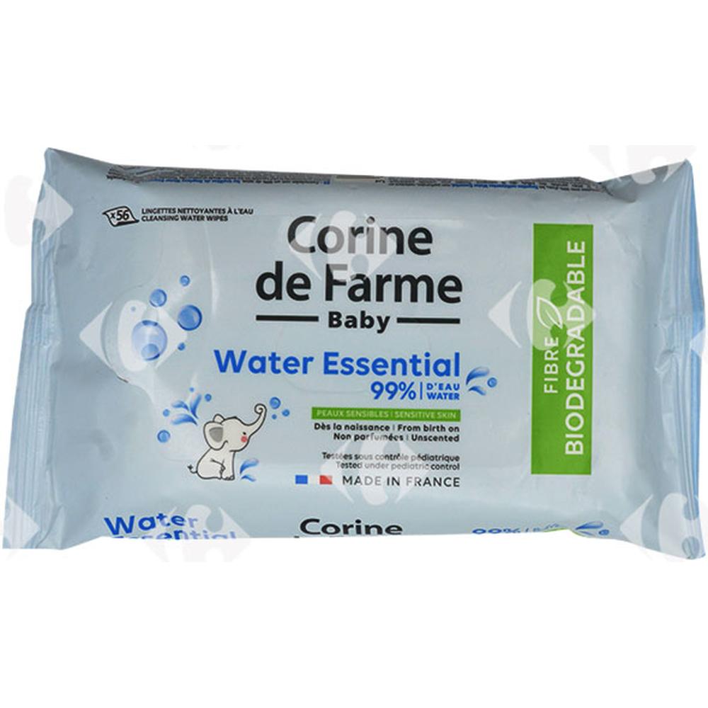 Lingettes bébé Water Essential biodégradables Corine de Farme 56 unités