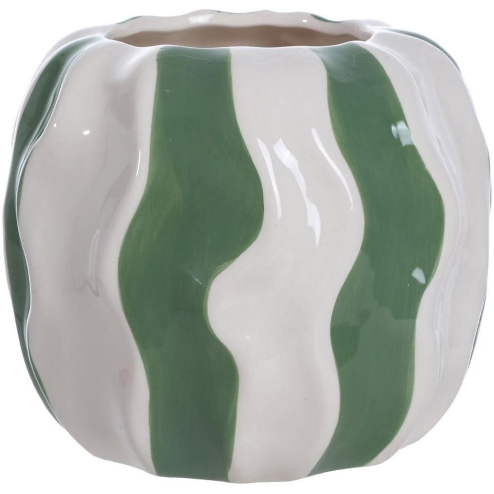 [716220] Vase en Porcelaine à Rayures Blanches et Vertes Kasa 13 cm