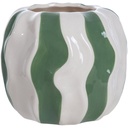 Vase en Porcelaine à Rayures Blanches et Vertes Kasa 13 cm