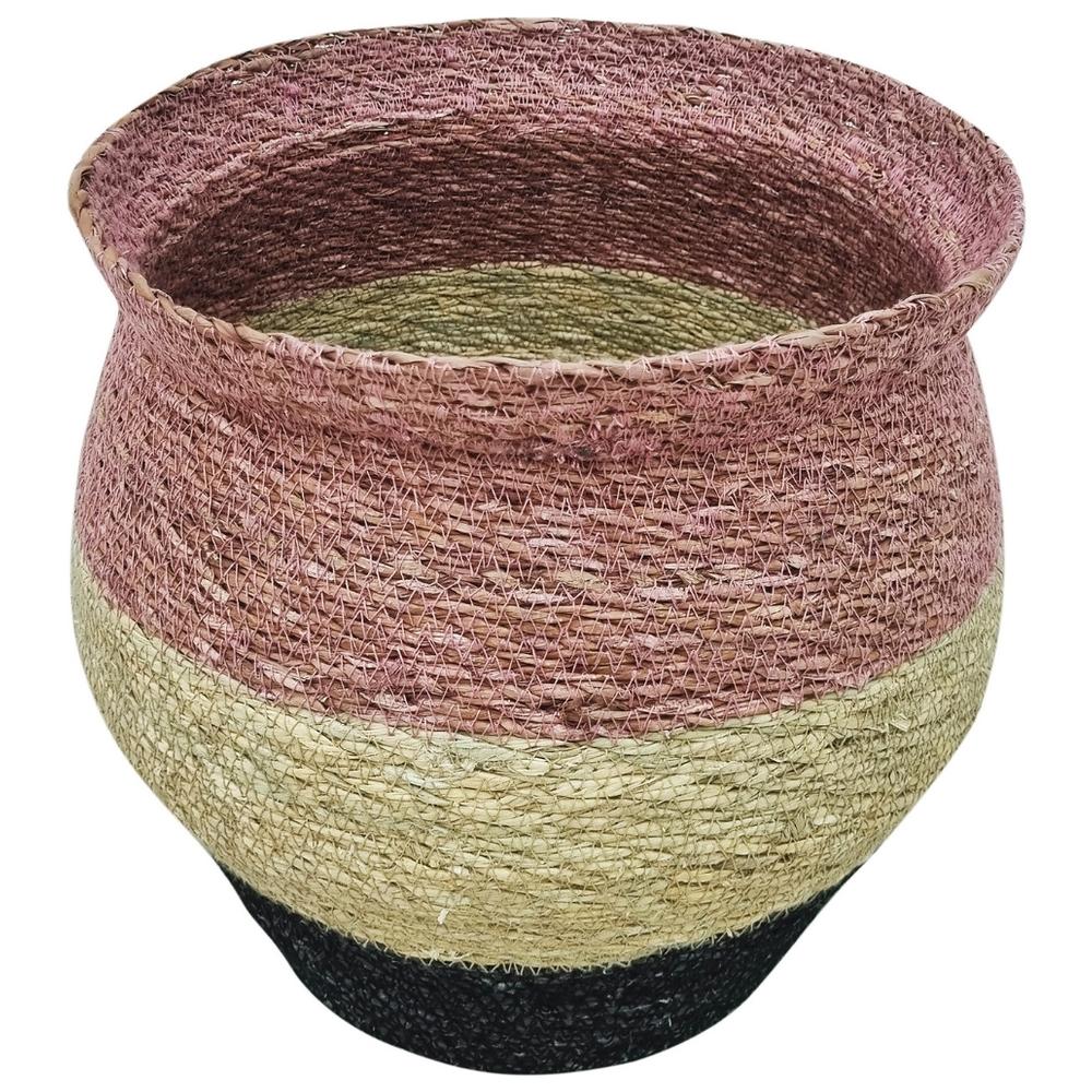 [721914] Panier à Bandes Rose/Jaune/Bleue Moyenne Jute Kasa