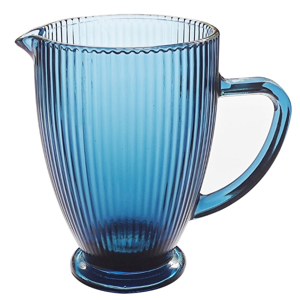 Pichet Verre Kasa Bleu Rayé Côtelé 1,25L