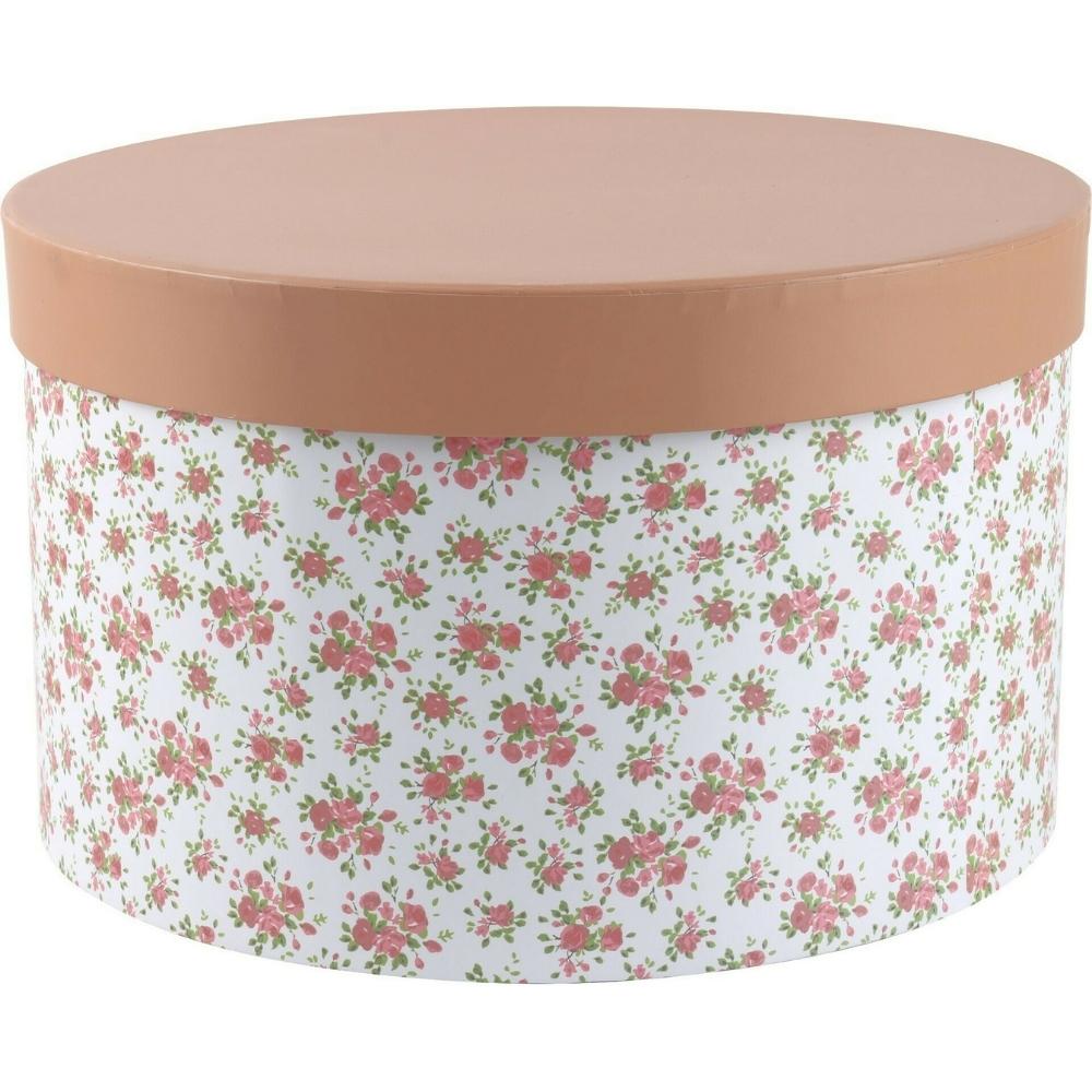Boîte Carton Ronde Fleurs Grande 25x25x15 cm