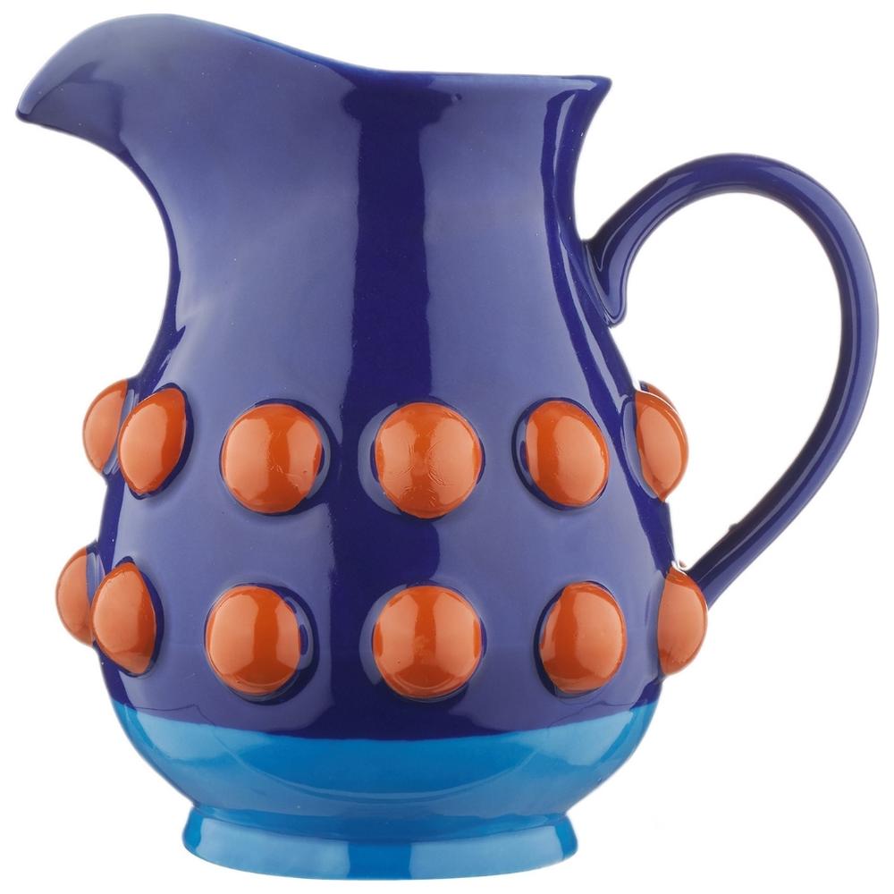 [722711] Vase Pichet en Céramique Bleu à Pois Blancs Kasa 14x18 cm