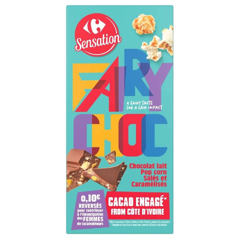 [724513] Tablette Chocolat au Lait Pop Corn Carrefour Sensation 180g
