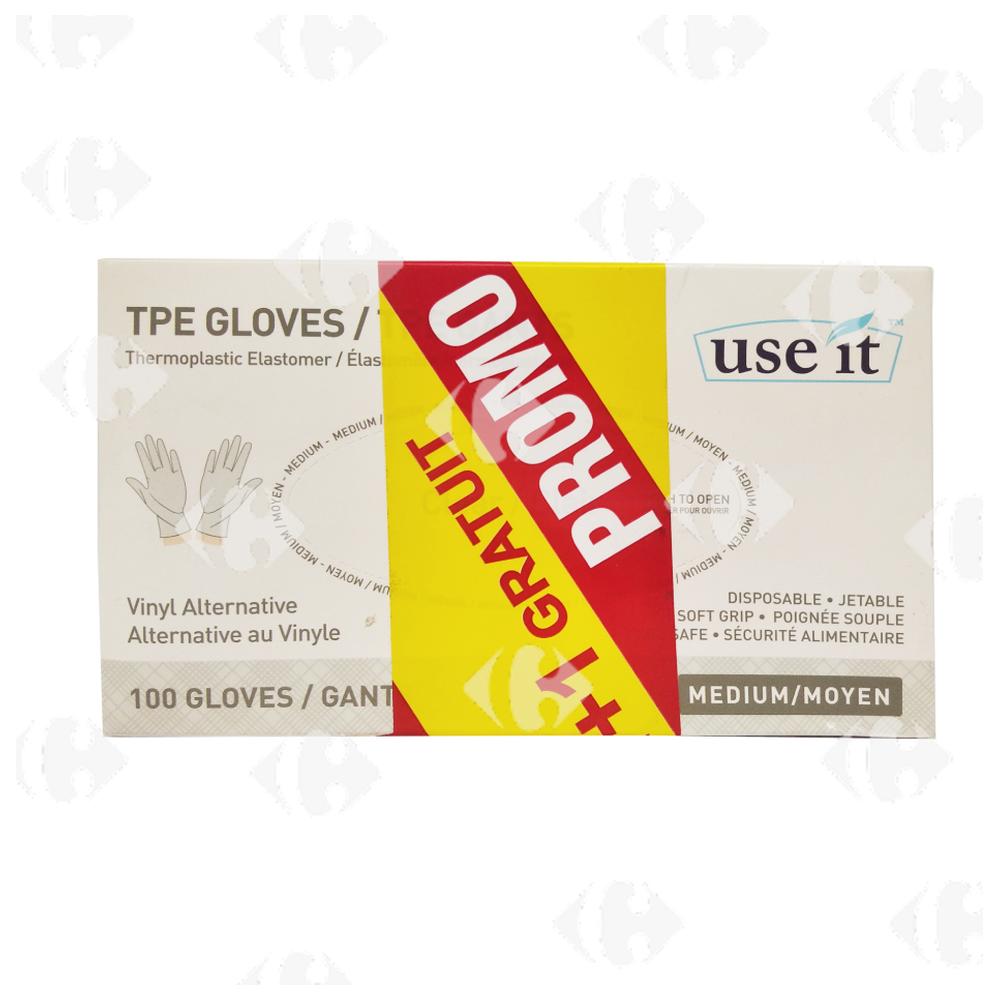 [704889] Lot de Gants TPE Alternative au Vinyel Blancs Moyen Use It 100 unités + 1 Gratuit