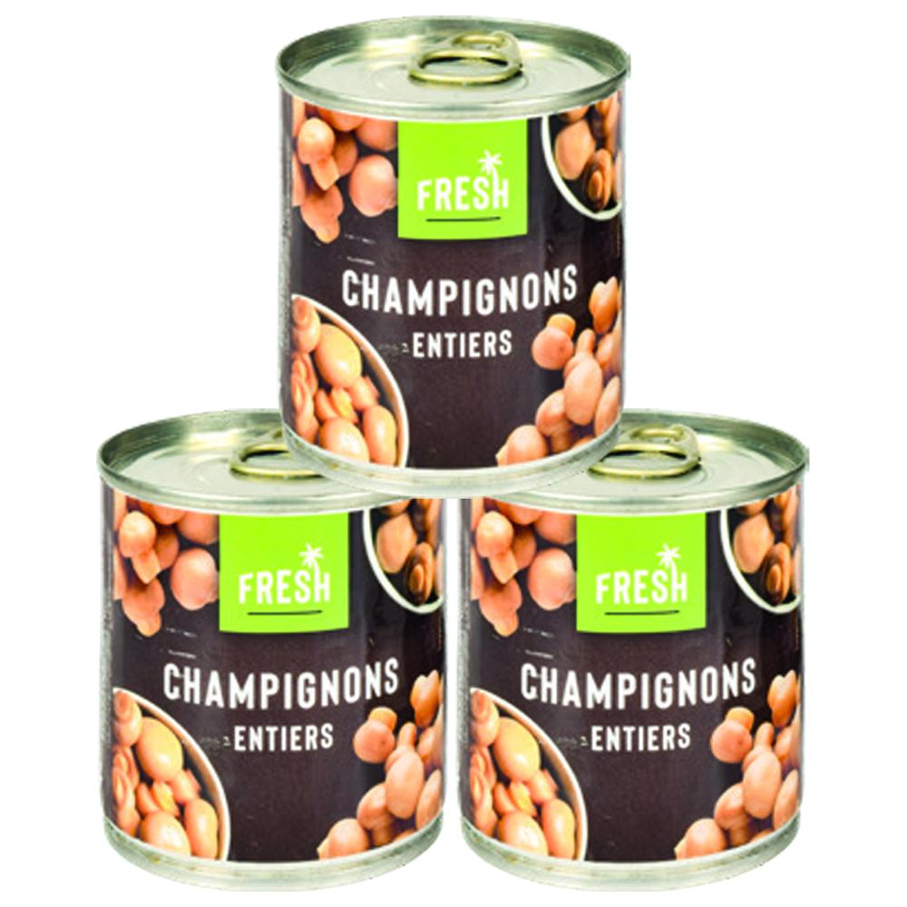 Lot de 3 boites Champignons Entiers Fresh 185g 3 unités