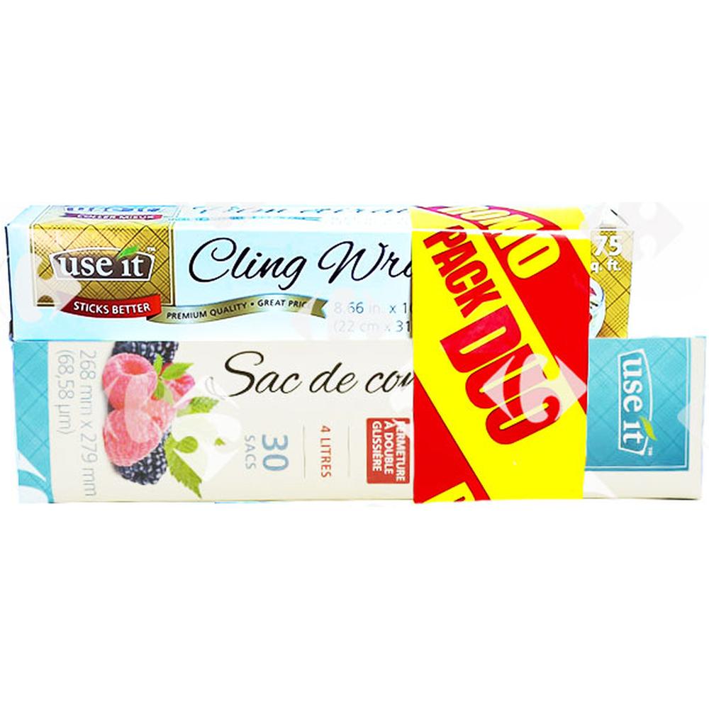 [683876] Sac de Réfrigérateur Double Glissière Use It 4L 30 unités+ Film Alimentaire 75 pieds carrés