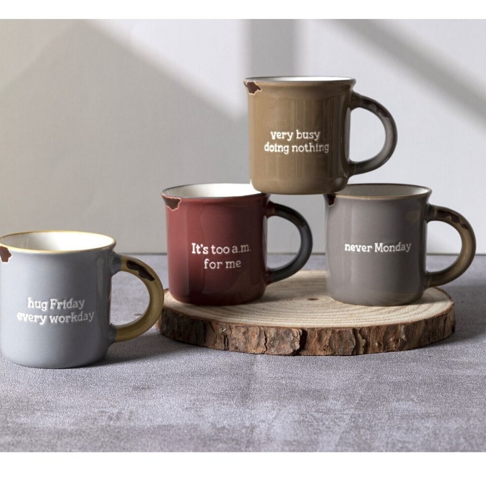 [730813] Set de Tasses à Café Kasa en Porcelaine Message Gravé 10cl 4 unités