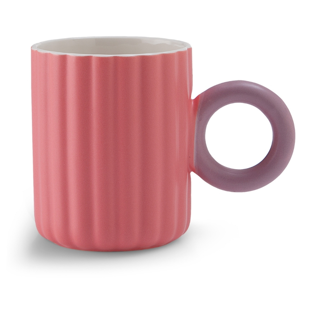 [722061] Mug Porcelaine Rose avec Manche Anneau Bleu Kasa 38 cl