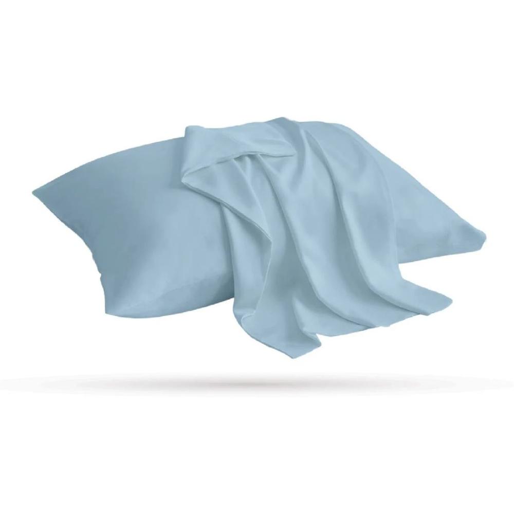 [699164] Pack 2 Taies d'Oreiller Microfibre Unies Bleu Glacer 70x50cm