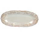 Plat Ovale Kasa en Porcelaine Grise Fleurs Relief 37cm