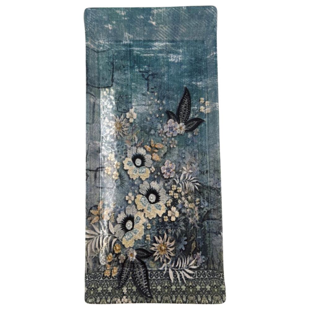 [695682] Plat en Porcelaine Rectangulaire Bleuet 29,5x14cm.