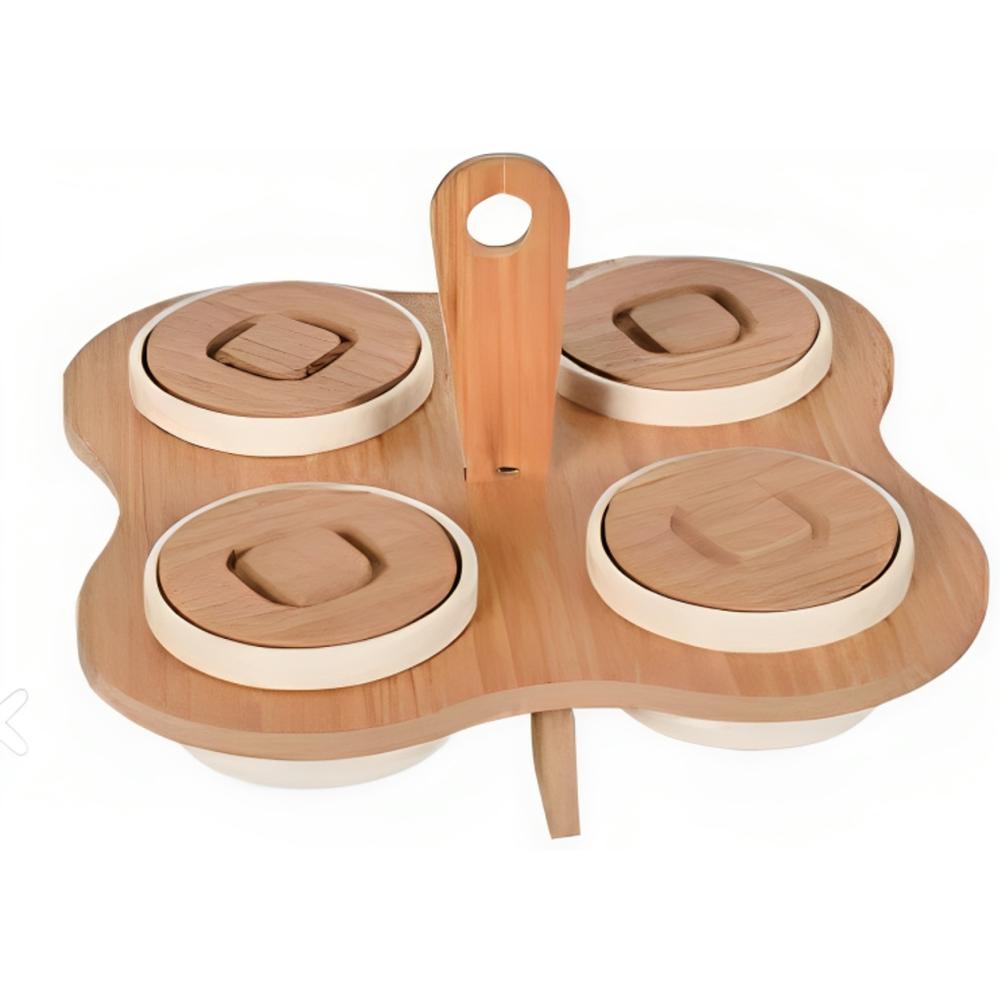 Set Ravier Carré Support en Bambou avec Couvercle 4 unités.